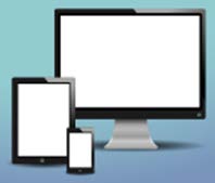 Graphic of a smart phone, an electronic tablet, and a computer screen.